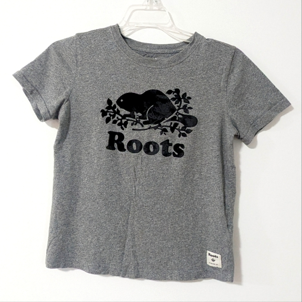 Roots Boys' L Short Sleeves Grey Black Beaver Logo 9-10